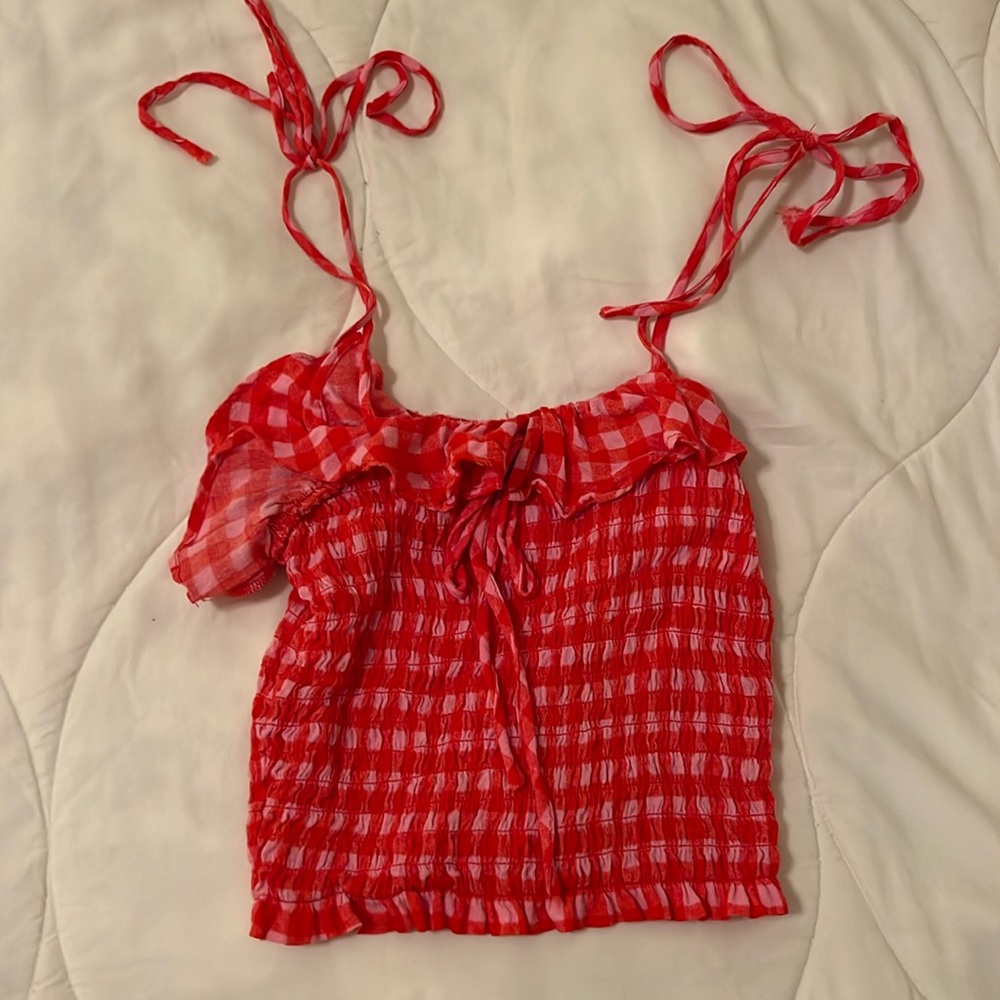 Gianni Bini Plaid Pink Tank Ruffles